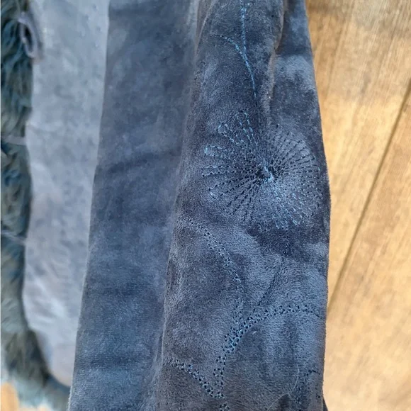 North Legend Faux Shearling Coat Boho Toggle Fur Trim Embroidered - Picture 10 of 14